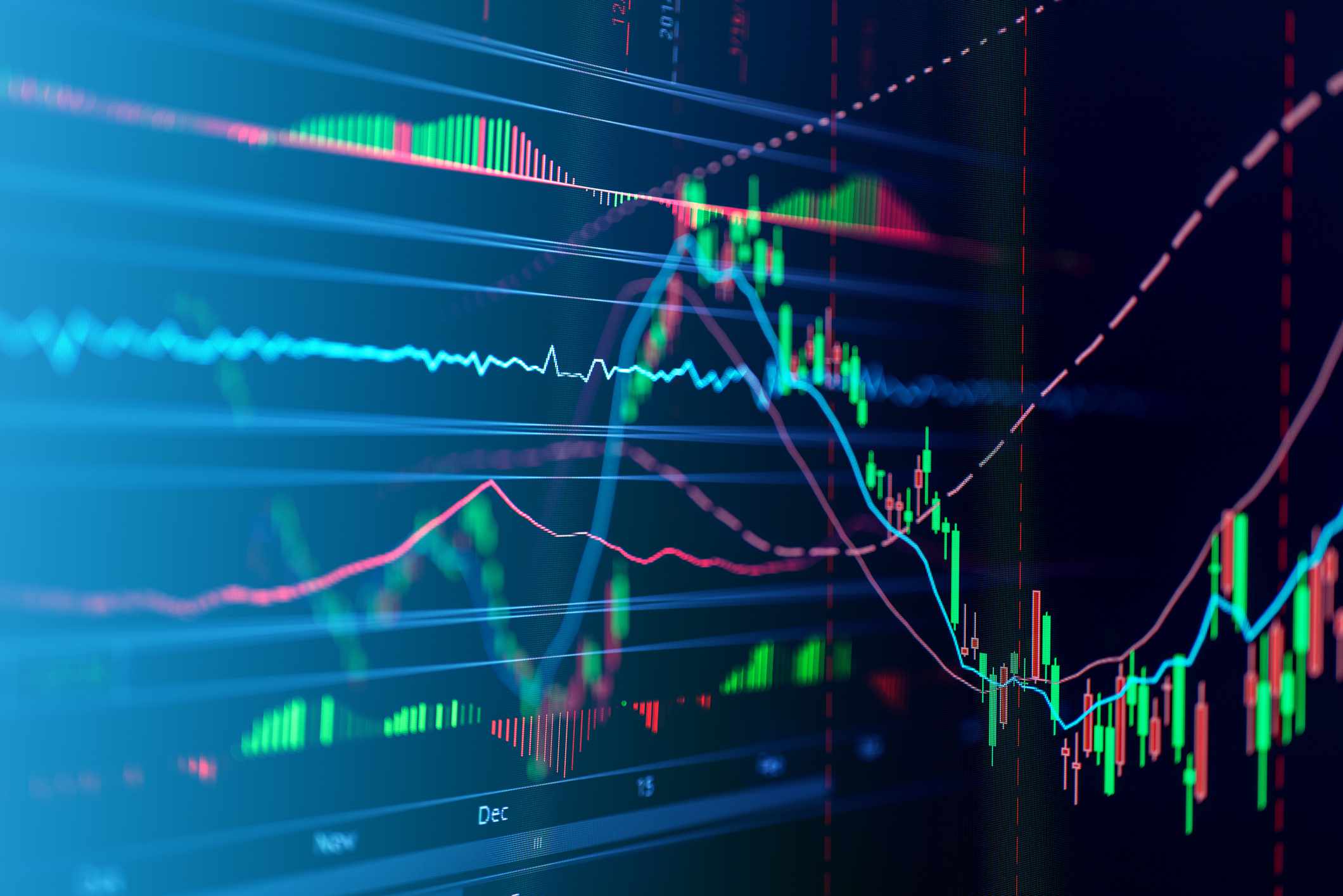 A close-up of stock market data on digital display.