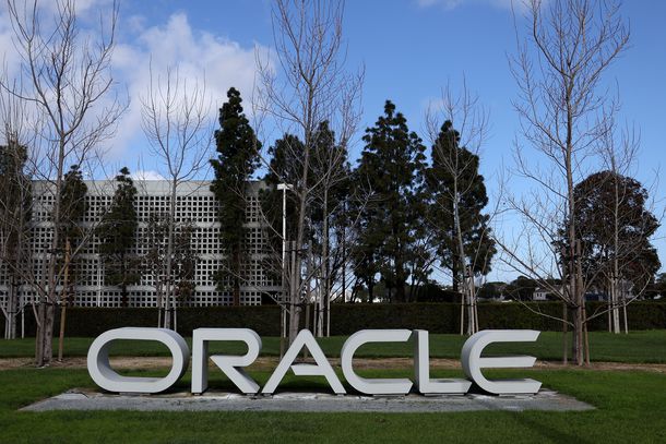 An Oracle sign outside the company's headquarters.