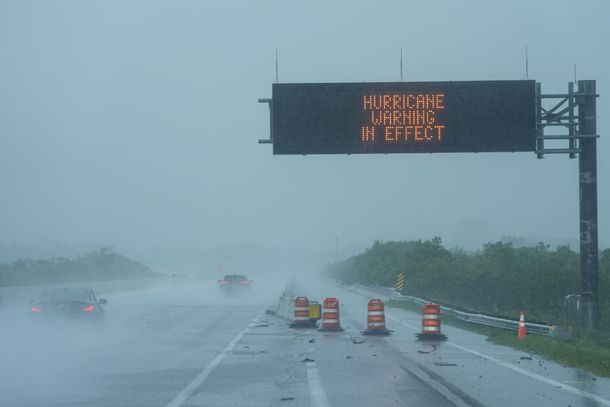 A view of a sign as Hurricane Milton bears down on the Gulf Coast in Sarasota, Florida, United States on October 9, 2024.